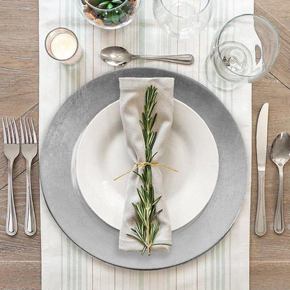 Set of Four 33cm Dia Flat Style Silver Decorative Charger Plates