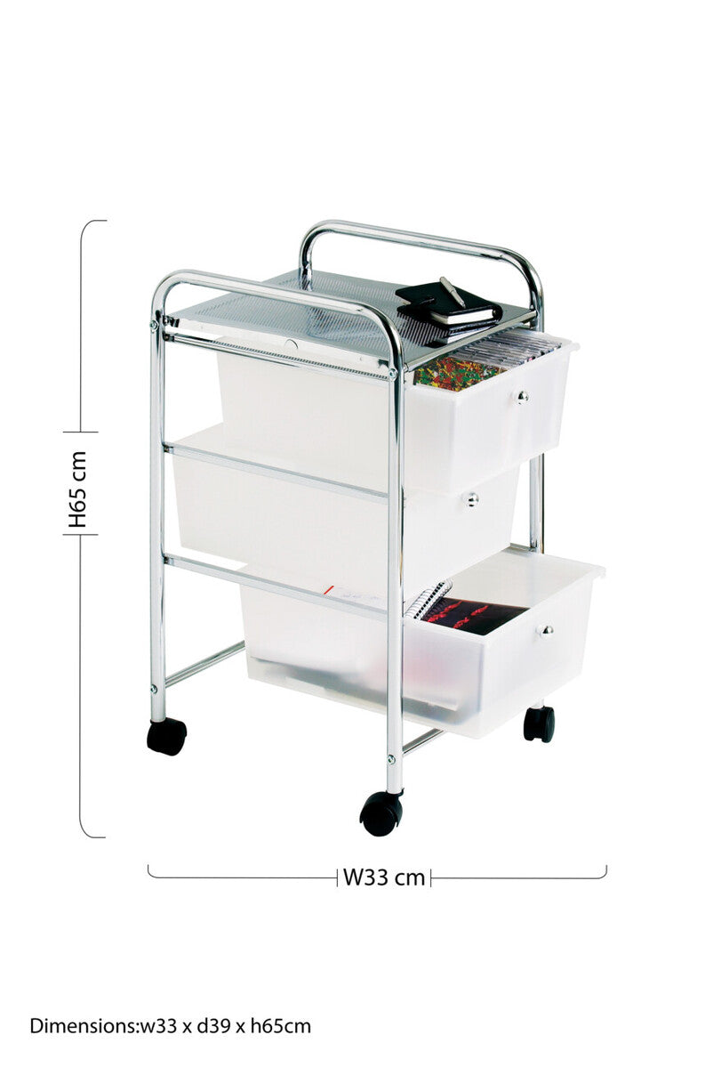 Tube Frame 3 White Plastic Drawers Trolley