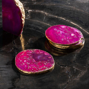 Set of 4 Agate Pink and Gold Coasters | Bowerbird Agata