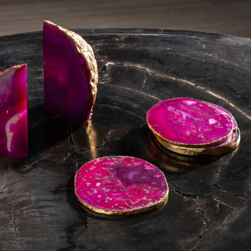 Bowerbird Agata Set of 4 Agate Pink and Gold Coasters