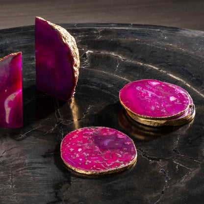 Bowerbird Agata Set of 4 Agate Pink and Gold Coasters
