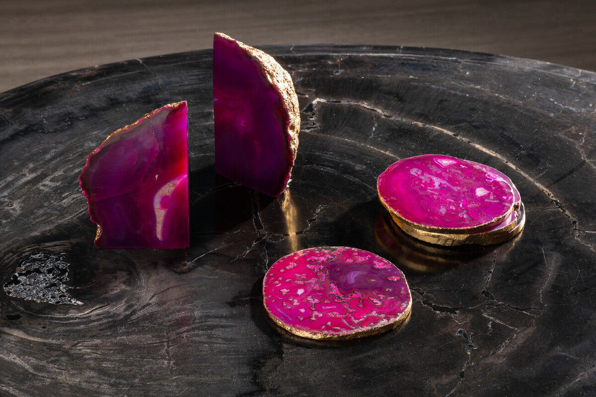 Bowerbird Agata Pink And Gold Bookends