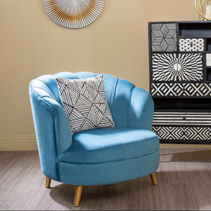Orlina Blue Velvet Scalloped Curved Chair