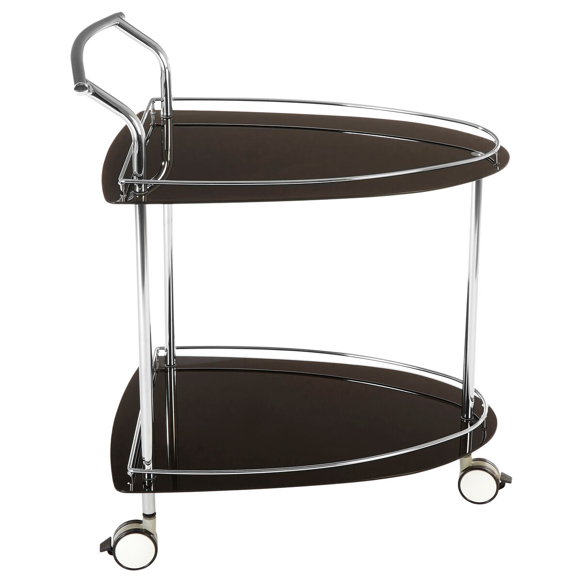 Black serving cart with chrome frame on a white background