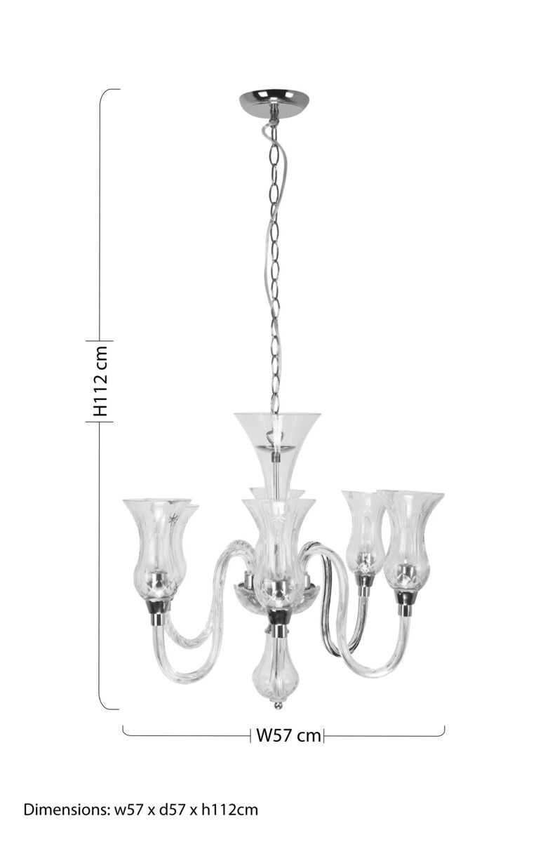 Abelia Glass And Chrome 6 Arm Chandelier - image 5