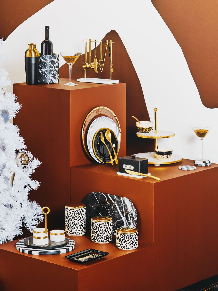 Empire 2 Tier White Marble And Gold Finish Cake Stand