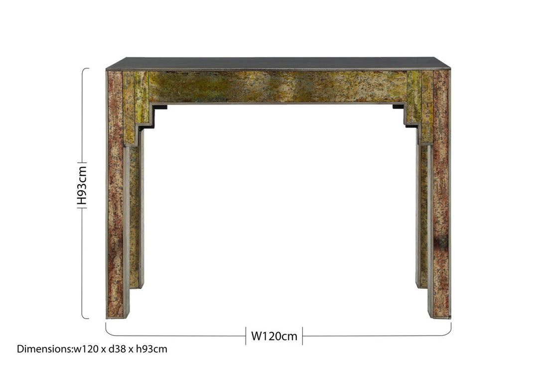 Antique Gold Deco Console Table with Sturdy Metal Frame, Deco