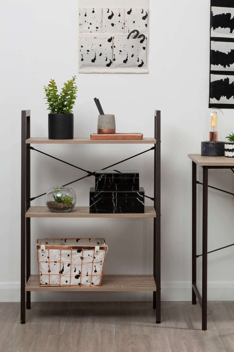 Bradbury Three Tier Grey Oak Veneer Ladder Shelf Unit