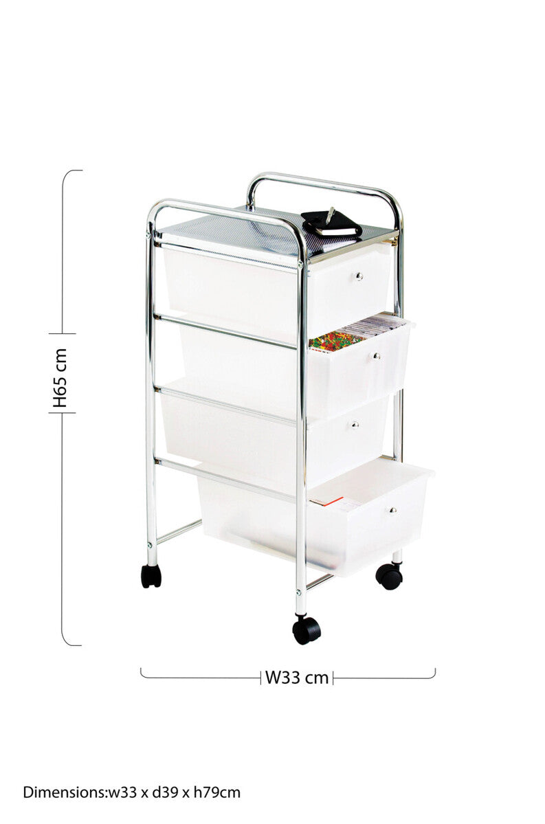 Tube Frame 4 White Plastic Drawers Trolley