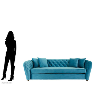 Riva 3 Seat Cyan Velvet Sofa