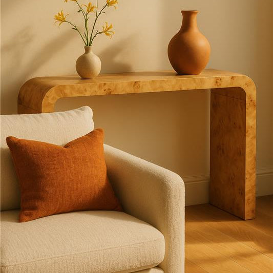 Burl wood console table 
