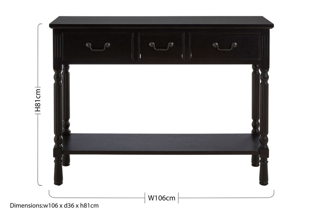 Heritage Three Drawer Vintage Black Console Table