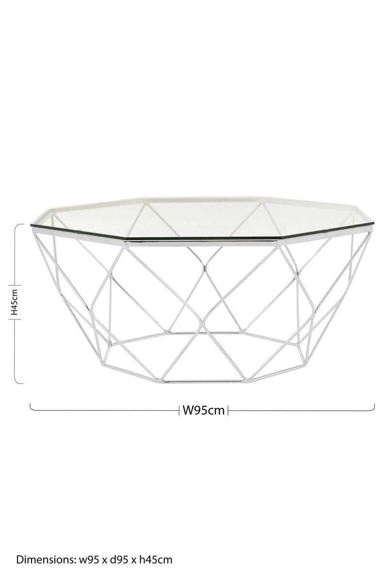 Allure Hexagon Tempered Glass Chrome Coffee Table - Image 6