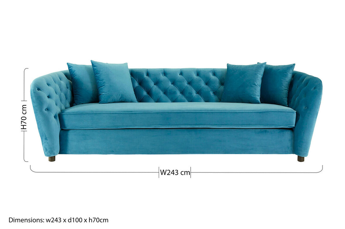 3 Seater Cyan Velvet Sofa, Riva