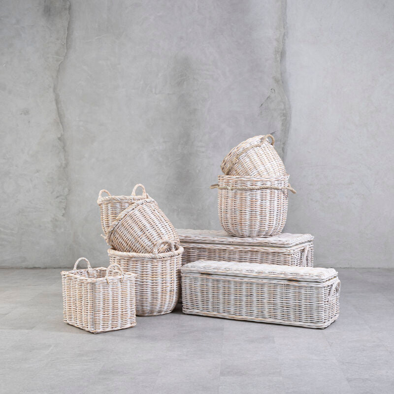 Argento Whitewash Rattan Storage Boxes-Set of 2
