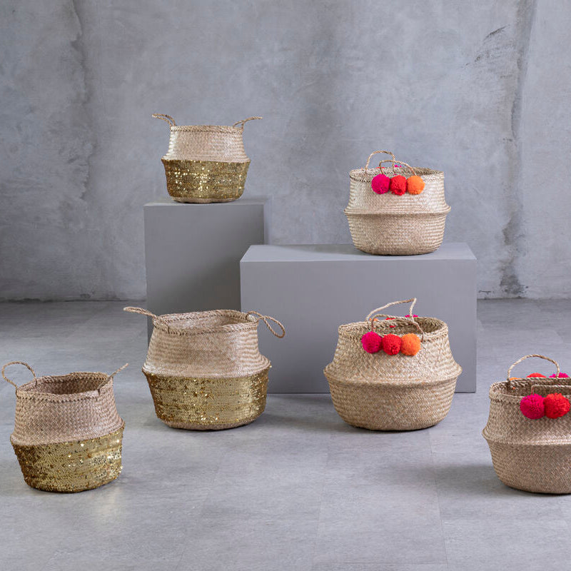 Gold Sequin Small Seagrass Basket