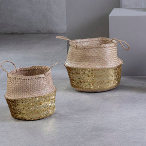 Gold Sequin Small Seagrass Basket