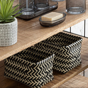 Nautical Set Of Five Black And White Woven Storage Baskets