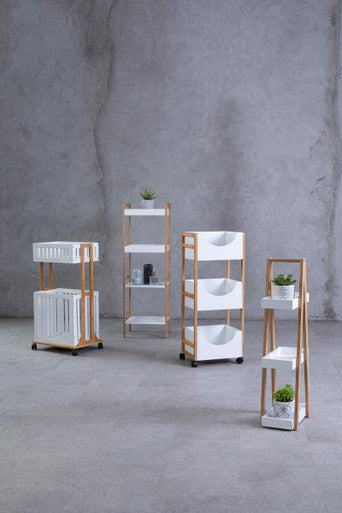 Nostra Four Tiered White And Natural Shelf Unit